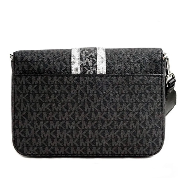 Michael Kors Shoulder Bag Black MK Silver Stripe - Picture 4 of 5